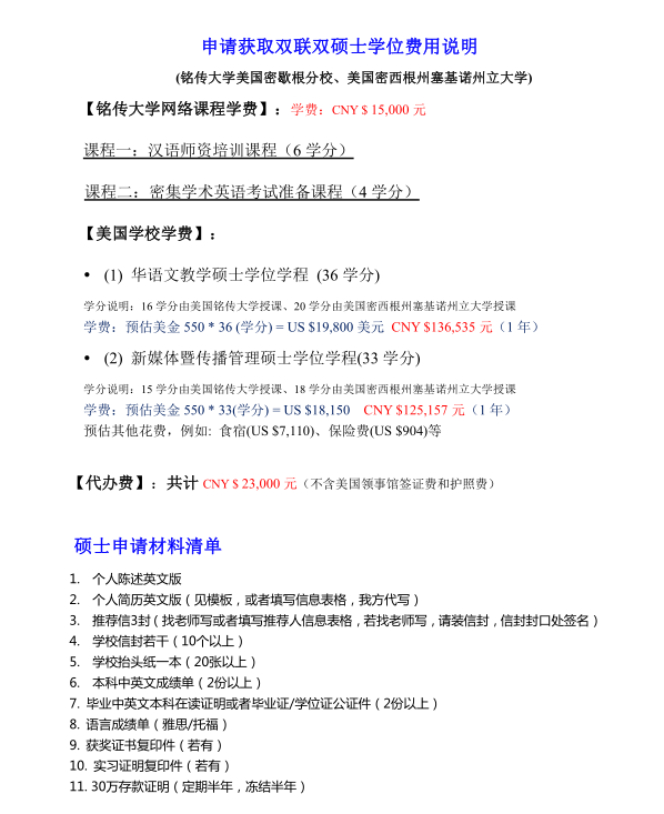 [北美项目介绍]铭传大学美国校区硕士项目招生简章